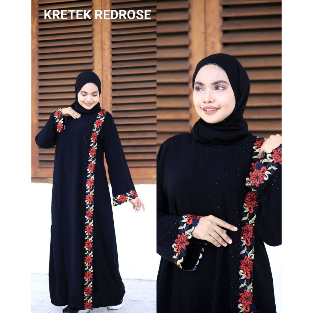 gratis ongkir pusat grosir abaya gamis hitam dubai kretek redrose jetblack