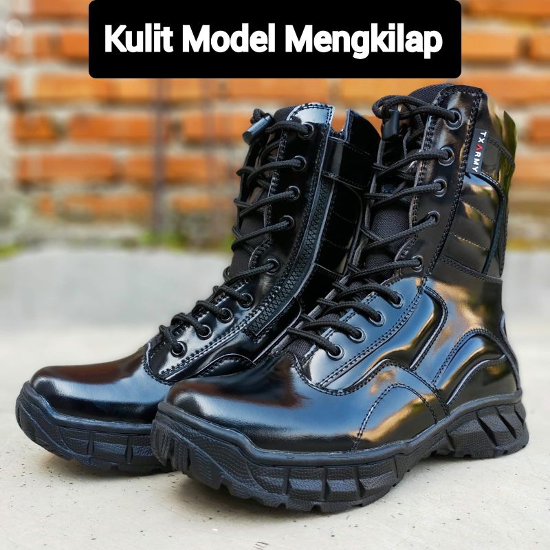 SEPATU PDL LGR MENGKILAP GLOSSY KULIT SAPI ASLI MERK TXARMY SEPATU PDL DINAS LAPANGAN UNTUK TNI POLRI SECURITY SATPAM