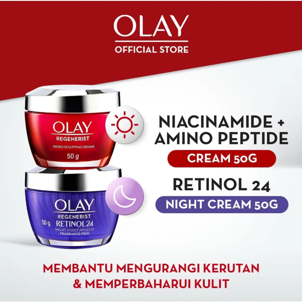 Paket isi 2pcs Olay Regenerist Micro-sculpting Day Cream 50g + Olay Retinol 24 Night Cream 50g Paket