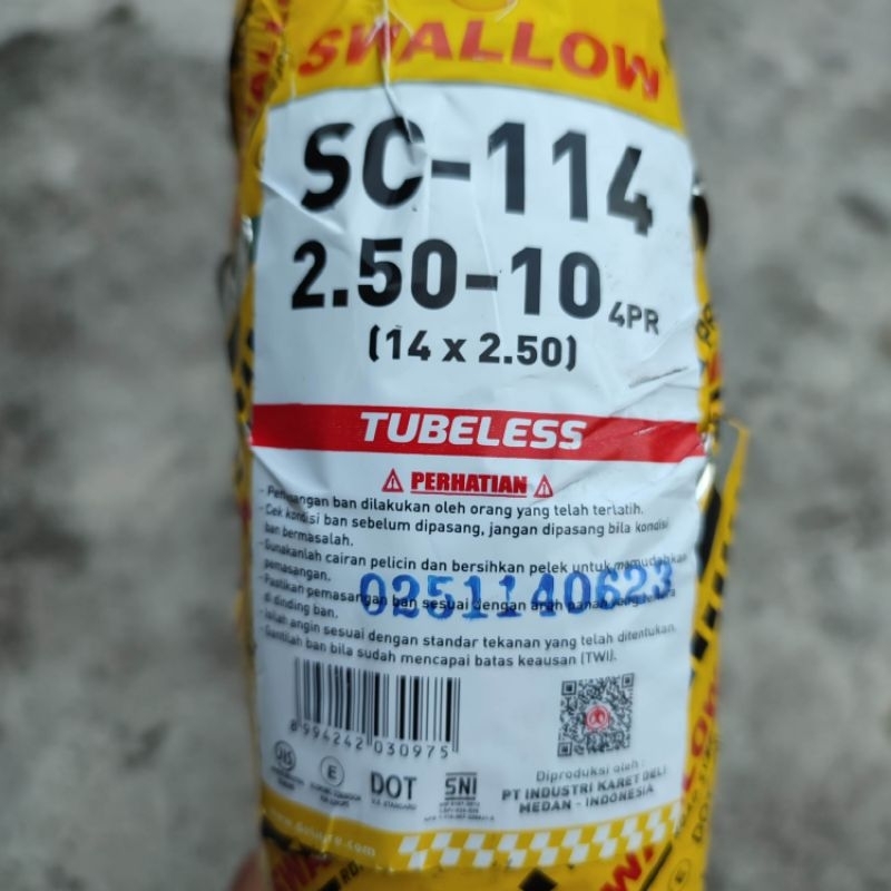 Ban Luar Swallow SC-114 Sepeda Listrik 14x2.50 ( 64 - 254 ) Tubelles Hitam Tubles 14 x 2.50 Tubeless