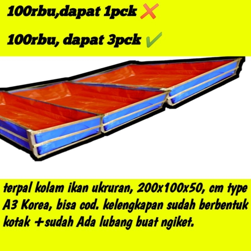 terpal kolam ikan 100rbu, dapat 3 pck, ukuran 200x100x50cm, bisa cod