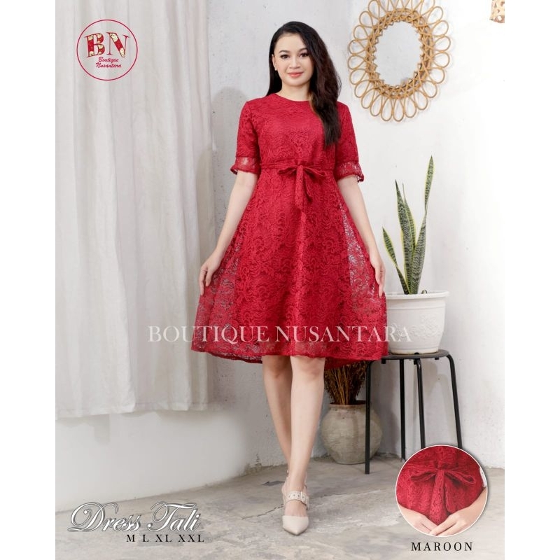 (COD) dress brukat/dress natal/dress fashion/dress selutut/dress model baru/dress natal