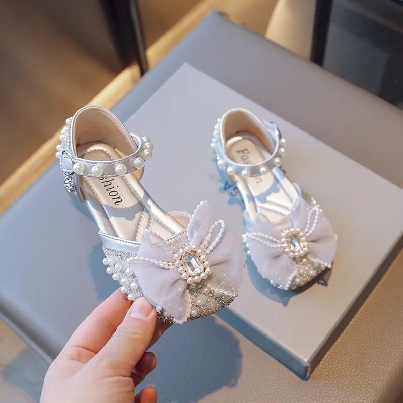 SEPATU PESTA ANAK PEREMPUAN FLAT PRINCESS SHOES PITA MUTIARA