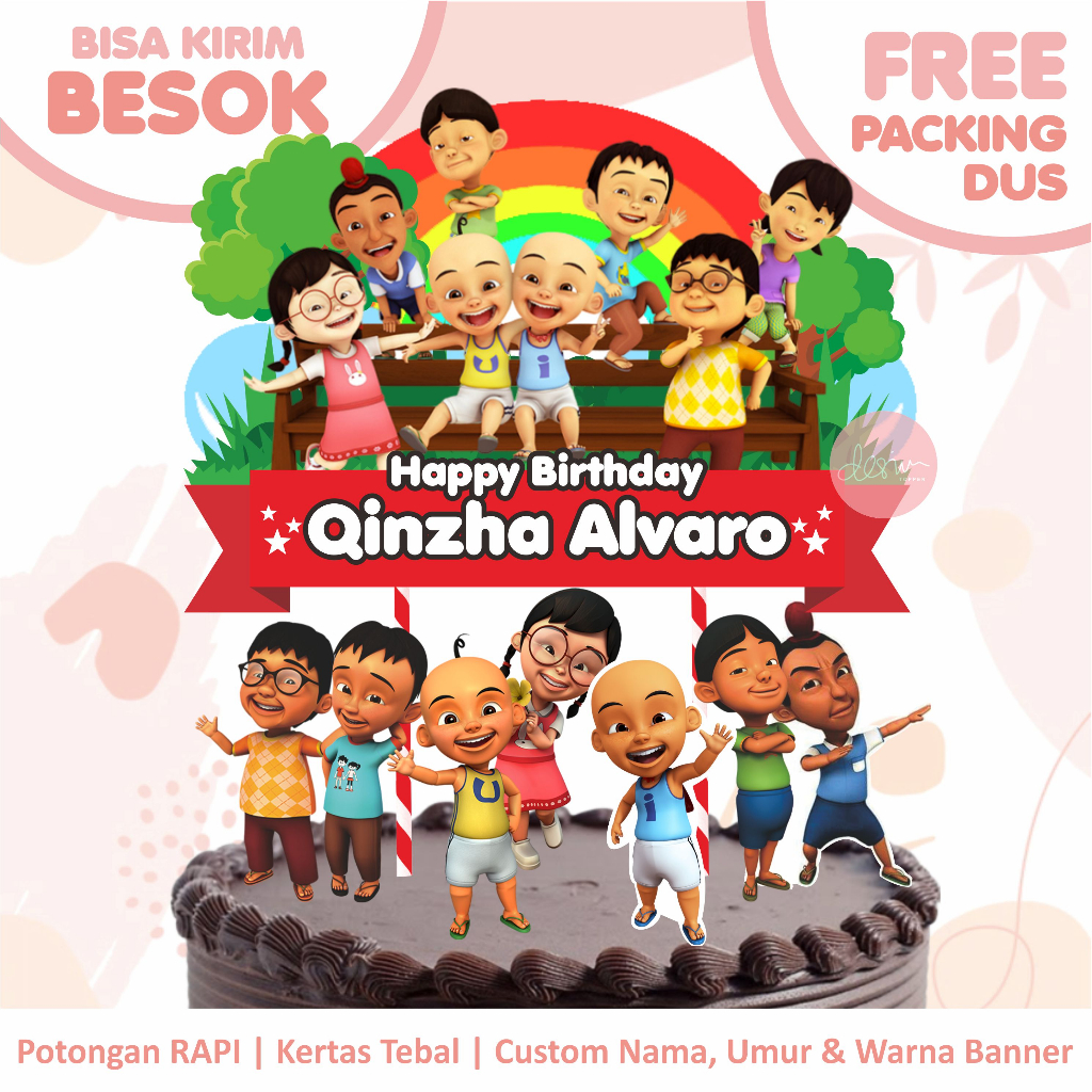Topper Cake Upin Ipin (Custom Nama & Umur) FREE PACKING DUS