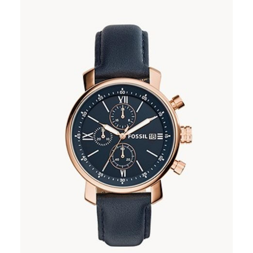 jam tangan branded Bq1704 Men Rhett Chronograph Leather Strap Navy Gold