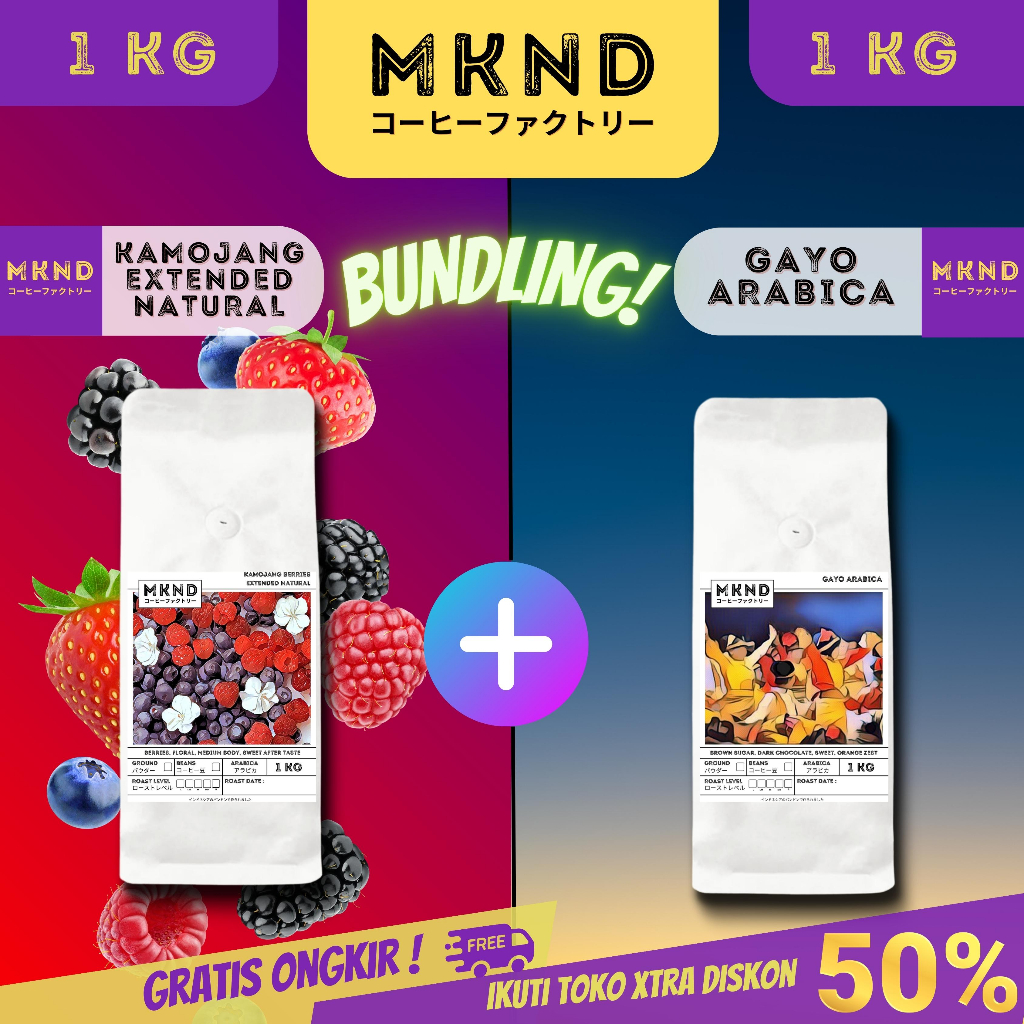 

MKND® BUNDLING HEMAT 2X1KG KOPI ARABIKA ACEH GAYO SINGLE ORIGIN GRADE 1 + KAMOJANG EXTENDED NATURALO SINGLE ORIGIN PROMO DISCON | BIJI BUBUK | SINGLE ORIGIN | PREMIUM COFFE | ROASTED BEANS | MANUAL BREW | COFFE ROASTERY