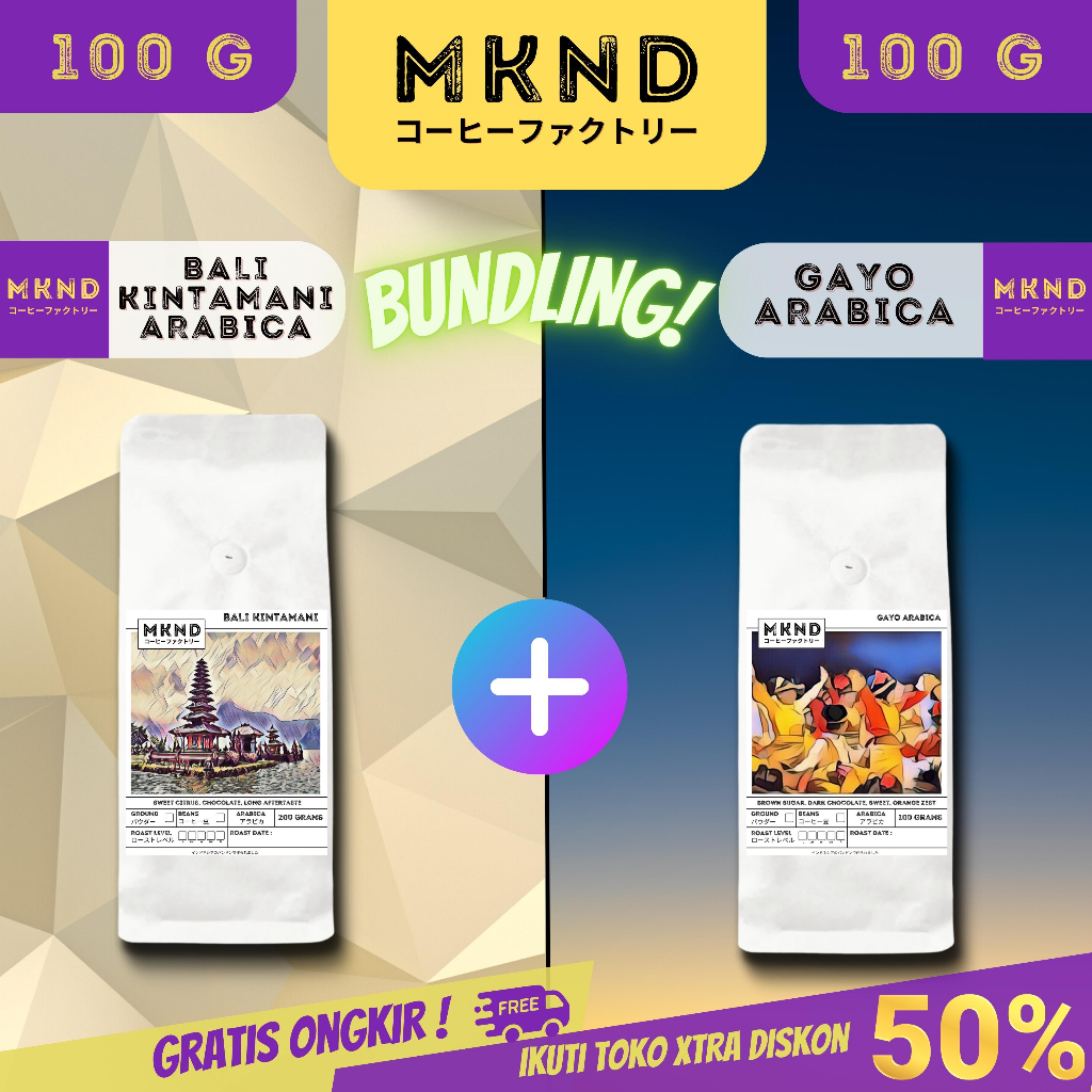 

MKND® BUNDLING HEMAT 2X100 KOPI ARABIKA ACEH GAYO SINGLE ORIGIN GRADE 1 +BALI KINTAMANI PROMO DISCON | BIJI BUBUK | SINGLE ORIGIN | PREMIUM COFFE | ROASTED BEANS | MANUAL BREW | COFFE ROASTERY