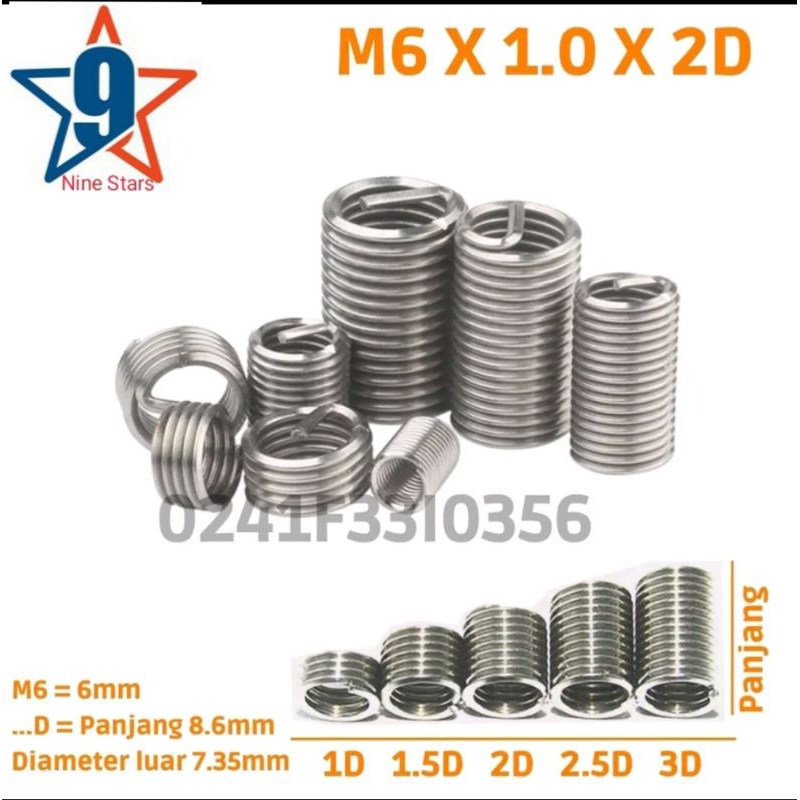 M6x1.0.2D recoil helicoil verbos baut kunci 10 untuk baut 11.Baut 12