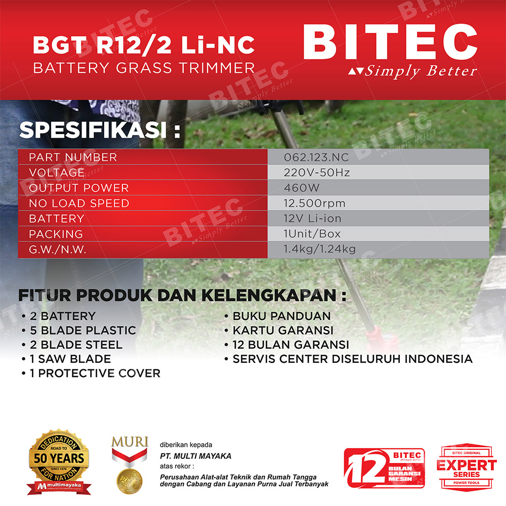 BITEC - ALAT POTONG RUMPUT / GRASS TRIMMER - BGT R12_2 Li-NC - GARANSI RESMI 1 THN