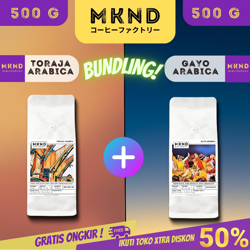 

MKND® BUNDLING HEMAT 2X500 KOPI ARABIKA ACEH GAYO GRADE 1+ARABIKA FLORES BAJAWA PROMO DISCON | BIJI BUBUK | SINGLE ORIGIN | PREMIUM COFFE | ROASTED BEANS | MANUAL BREW | COFFE ROASTERY