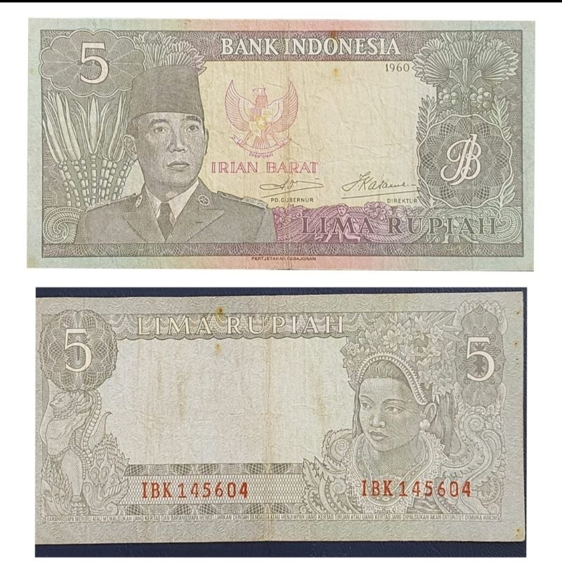 Uang Kuno Indonesia Sukarno rian Barat IRBA 5 Rupiah 1960 Kondisi AXF Utuh Dijamin Original 100%