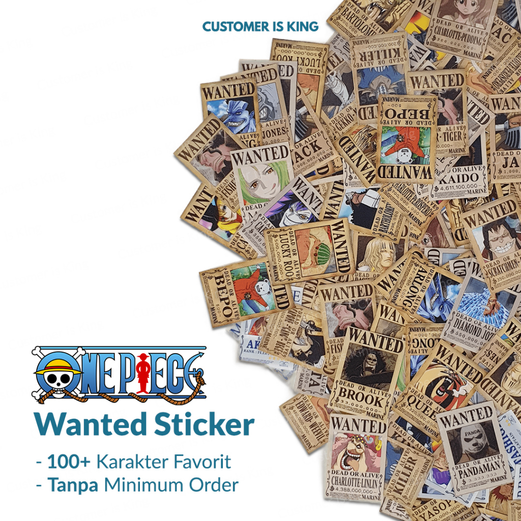 

Stiker Sticker ONE PIECE WANTED POSTER Bounty Murah Banyak Varian 100+ Karakter Favorit | Mugiwara Crew | Yonko | Shichibukai | Marine | GERMA 66 | Revolutionary Army | Cross Guild