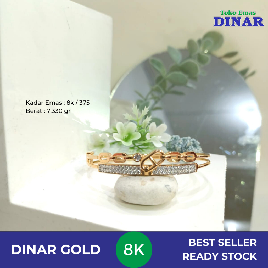 GELANG OVAL BATU AD MODEL SLEP - EMAS MUDA - KADAR 375 / 8K