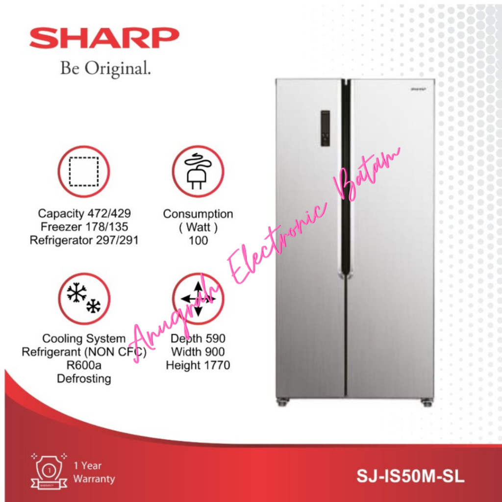 KULKAS SHARP SJ-IS50M-SL SIDE BY SIDE INVERTER SHARP SJ-IS50MSL BATAM