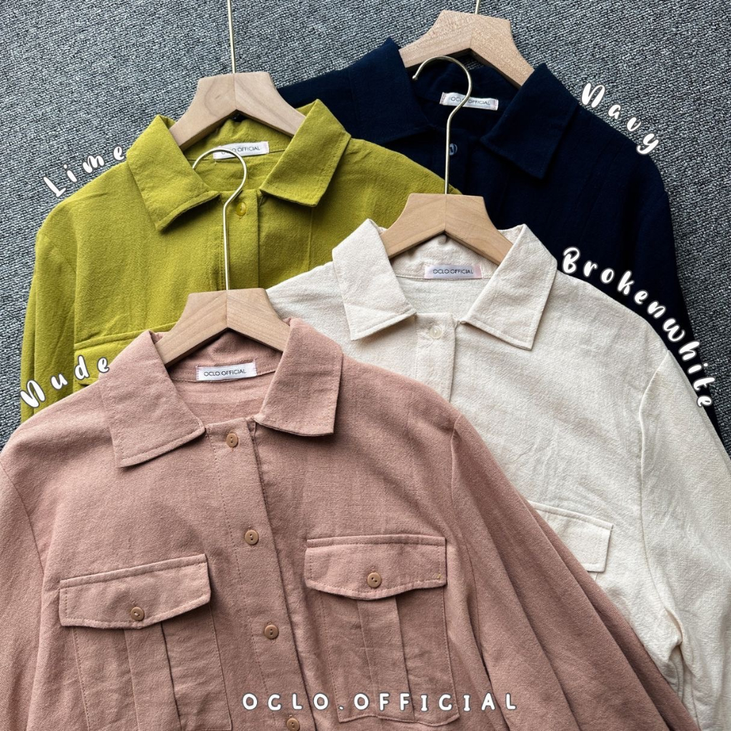 Oclo Dhesica Shirt atasan wanita linen premium double pocket casual basic dailywear