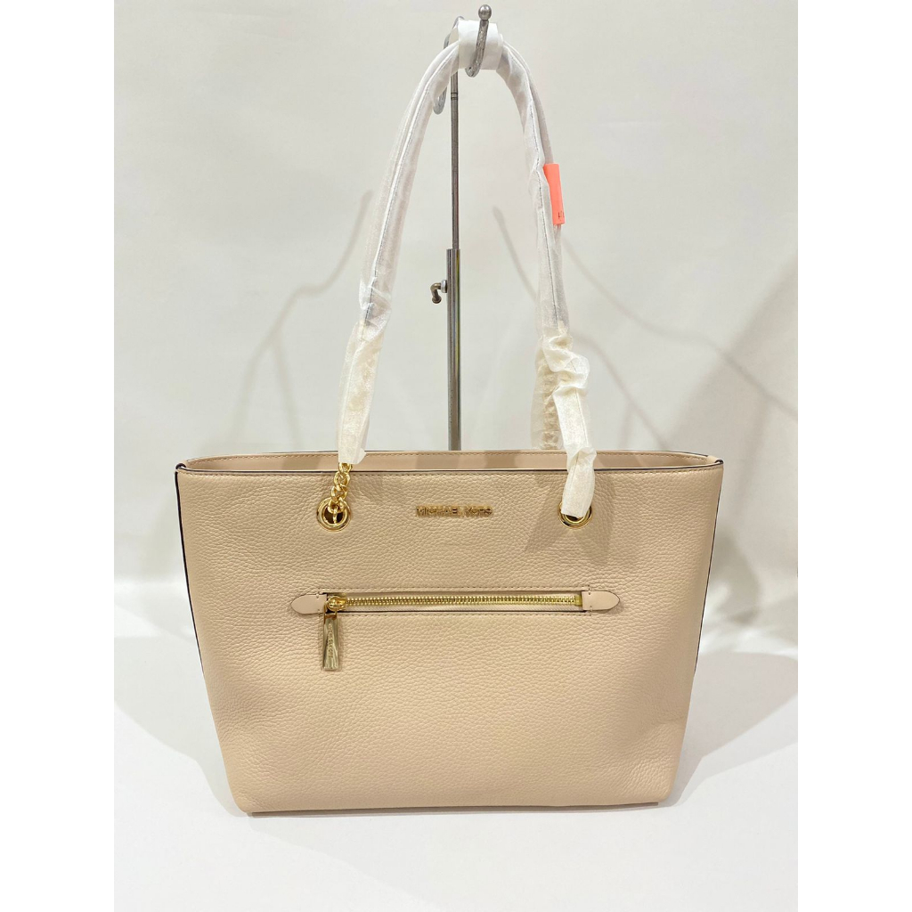 Michael Kors jet set item medium front zip chain tote buff