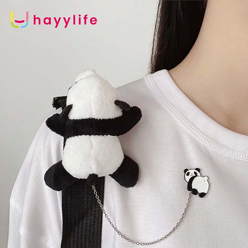 SOOKA Bros Kartun  - Bros bentuk Boneka kartun Panda dengan rantai logam, Bros badge anak sekolah sebagai hiasan tas , badge aksesoris dengan pin boneka berbentuk aneka hewan dinosaurus HL-FCD859