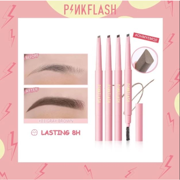 PINKFLASH Eyebrow Pencil Tahan Air Ujung pensil yang dapat Pigmen Pensil Alis  OhMyEmoji Automatic waterproof