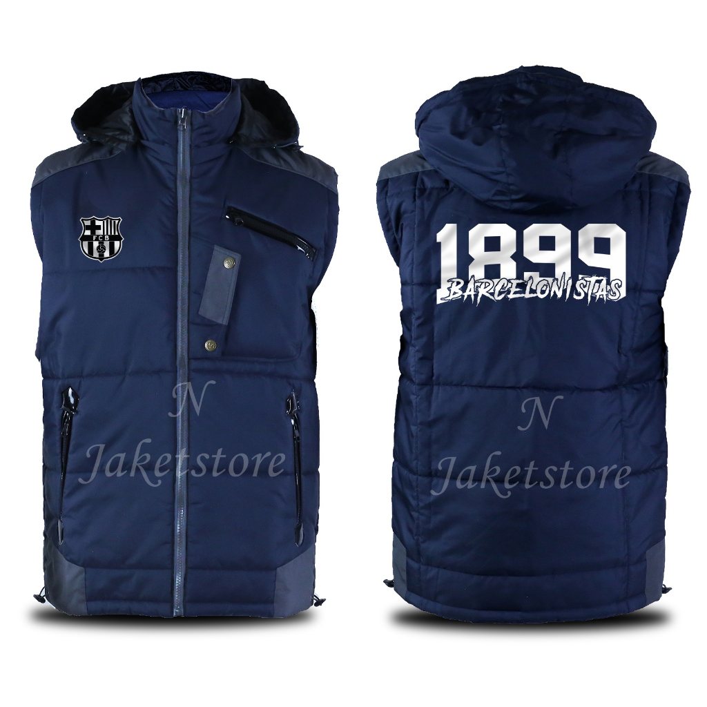 Jaket Rompi Tebal Berlogo Barca 1899 Hoodie Bisa Lepas Pasang