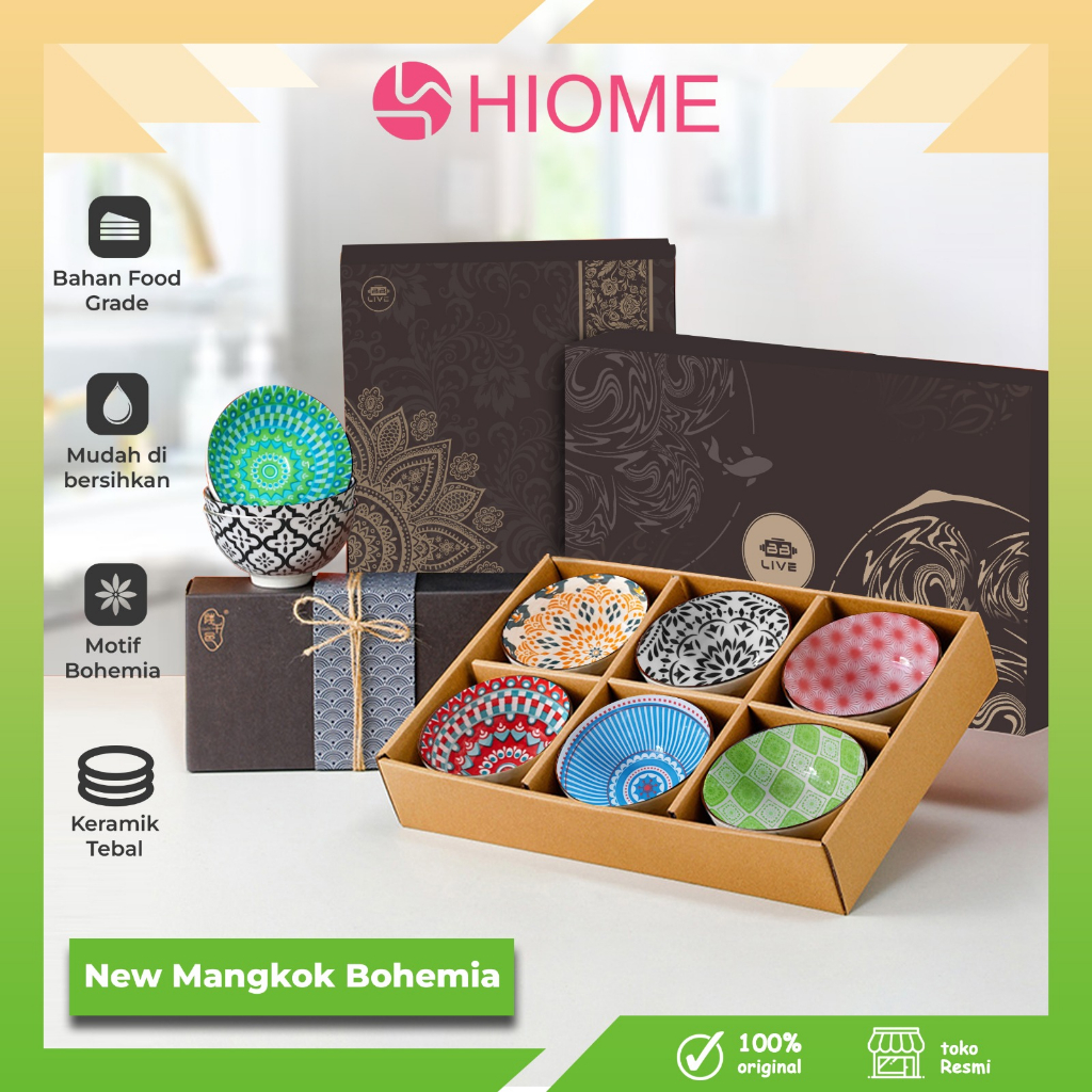 HIOME Set Mangkok New Bohemia Motif Cantik / Mangkok Sajian Makanan Vintage / Set Hampers Keramik Pr