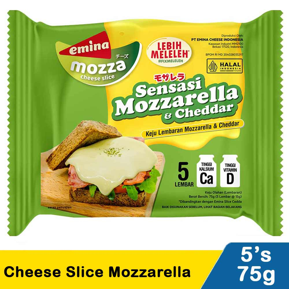 

Keju Emina Mozzarela Slice Lembaran 75gr isi 5 pcs