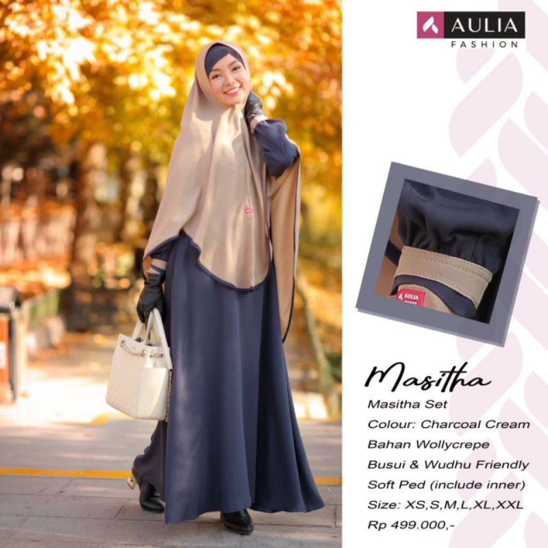Aulia Gamis Syari Set Jilbab Syari (Include Inner/Ciput) Marshita Charcoal /Gamis Set JIlbab/Gamis S