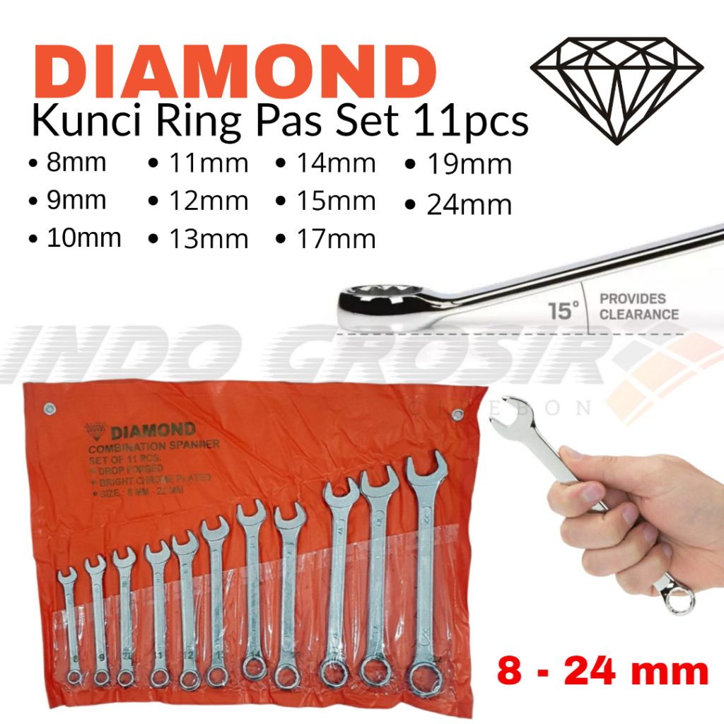 Diamond Kunci Ring Pas 8-24 Mm Set 11 Pcs Ring-Pas