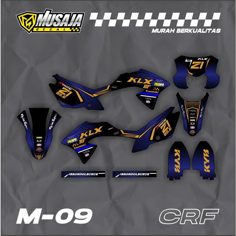 Decal KLX extrem full hologram Fullbody biru gold simple - dekal klx BF full body