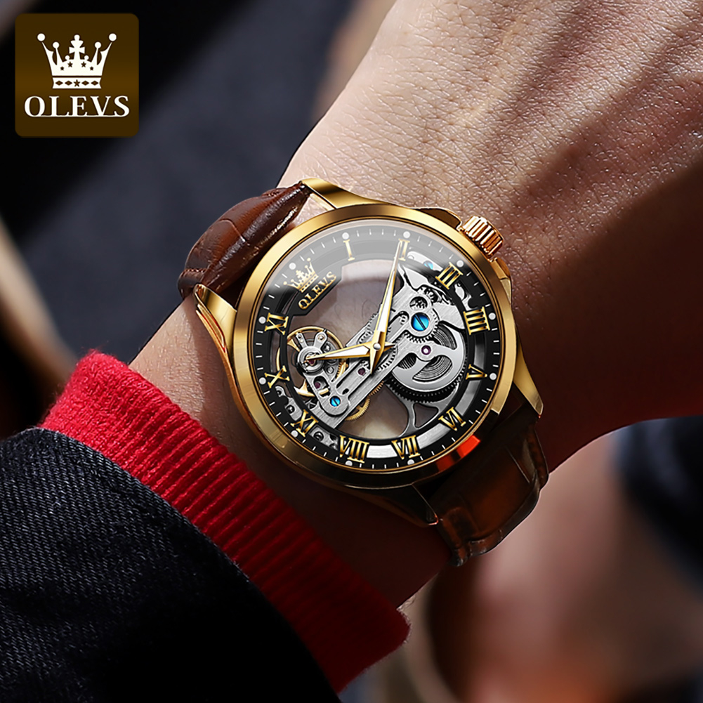 SUPER DEAL OLEVS Jam Tangan Pria Anti Air Original Automatic Mechanical Luminous Fashion Luxury