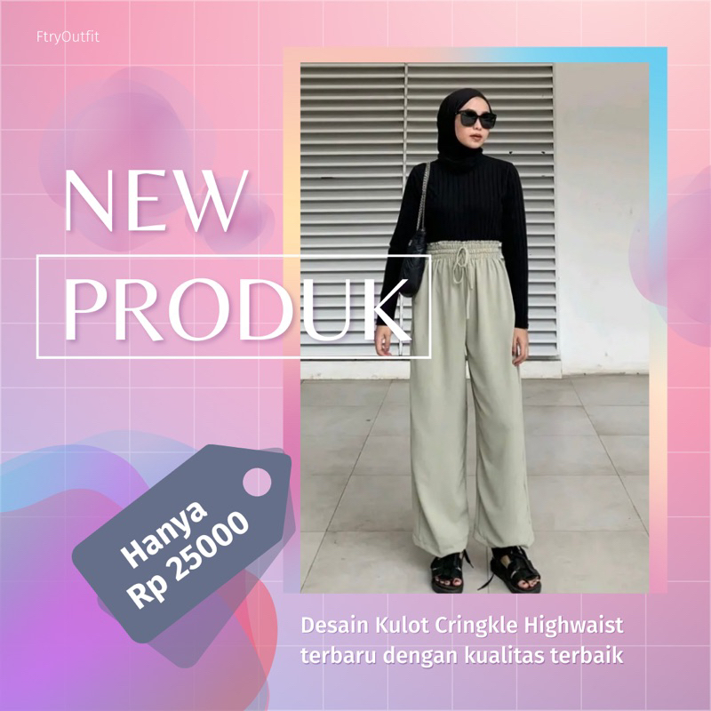 CELANA KULOT WANITA CRINKLE KANCING DEPAN & TALI SERUT BAHAN CRINKLE AIRFLOW PREMIUM