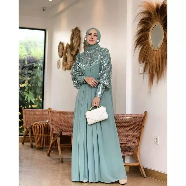 Gamis Terbaru SHEENA DRESS BAHAN CERUTY BABYDOLL MIX BRUAT APIKASI PAYET UKURAN LD 100 - 120 CM PJ 138 CM Gamis wanita terbaru 2023 Dress wanita kekinian Maxy dress wanita jumbo Pakaian muslim wanita Fahion muslim modern