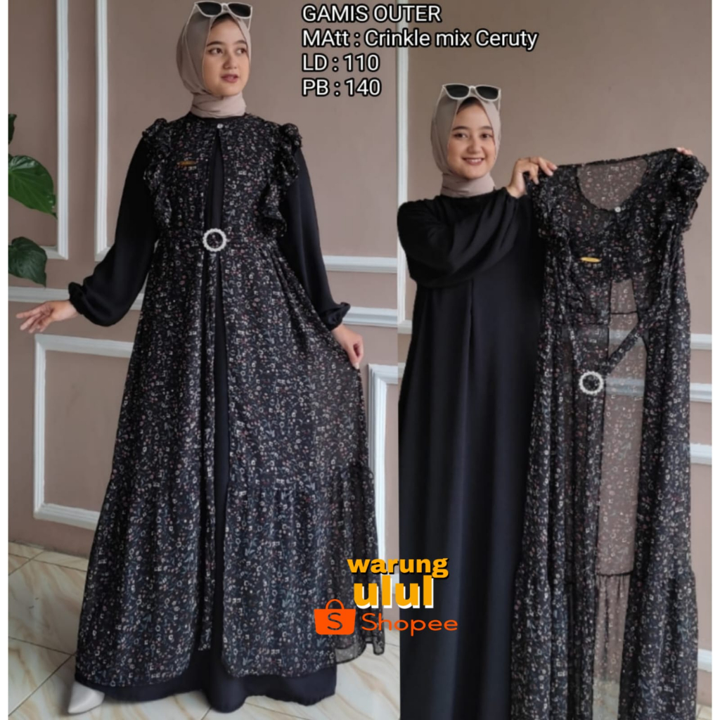 gamis rompi crinkle mix ceruty variasi sabuk