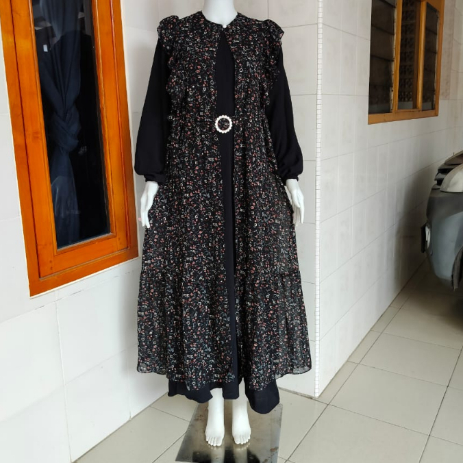 gamis rompi crinkle mix ceruty variasi sabuk