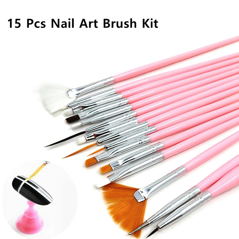 Kuas Kutek Kuku Brush Nail Art Dotting Tools 15 PCS - N1800 - 7RHR8FPN Pink