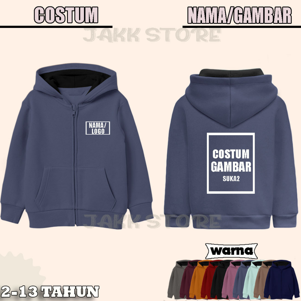 Jaket Resleting Custom Anak Laki Laki Perempuan Usia 2 3 4 5 6 7 8 9 10 11 12 13 Tahun / Sweater Hoodie Zipper Anak Terbaru