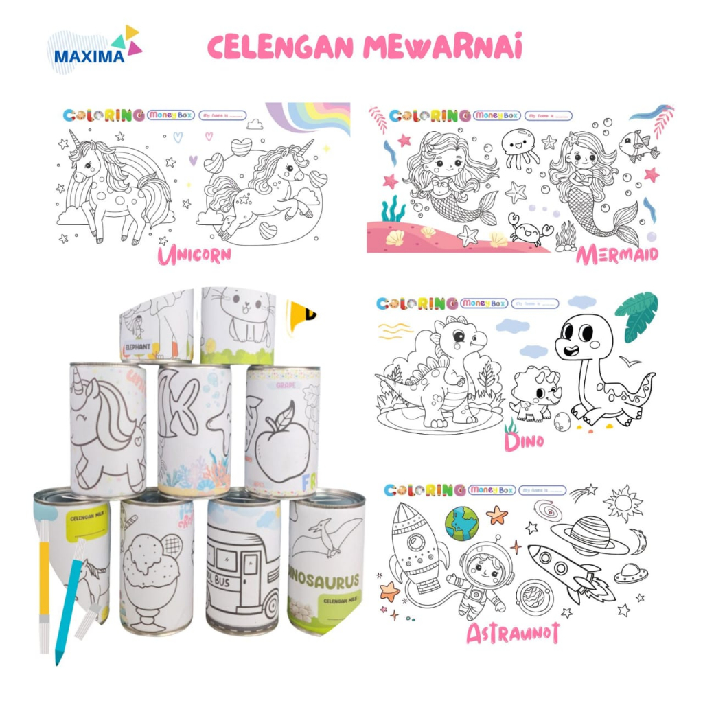 Celengan Lukis Mewarnai / Mainnan Edukasi Anak-anak / Souvenir Ulang Tahun Anak Celengan Gambar