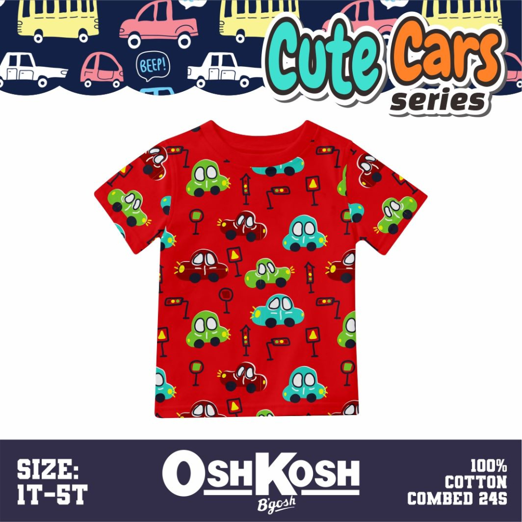 0shkosh Kaos Baby Cars Kaos Anak Usia 1 Sd 5 Tahun -KBS