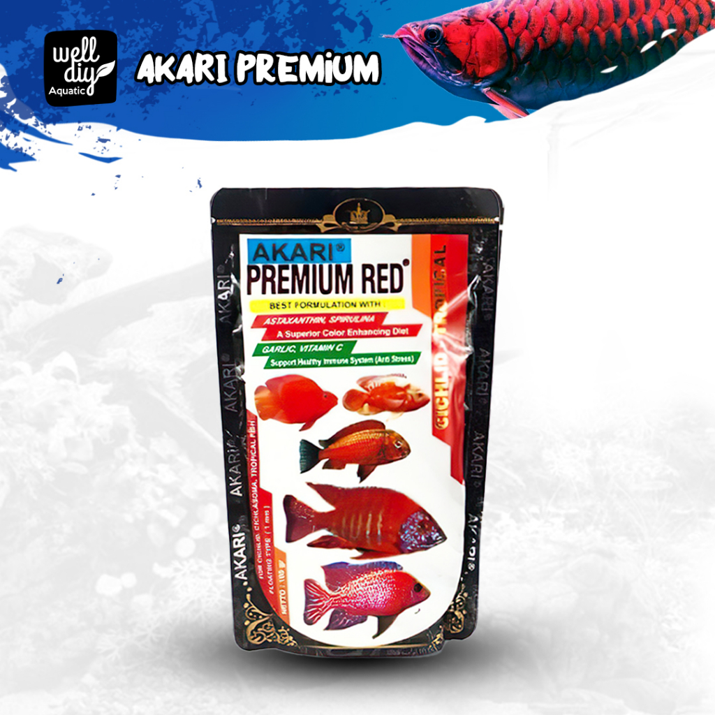 AKARI Premium Blue Red Yellow Pelet Pakan Ikan Cichlid Cupang Chana Tetra dan ikan hias lainnya - 100 gram