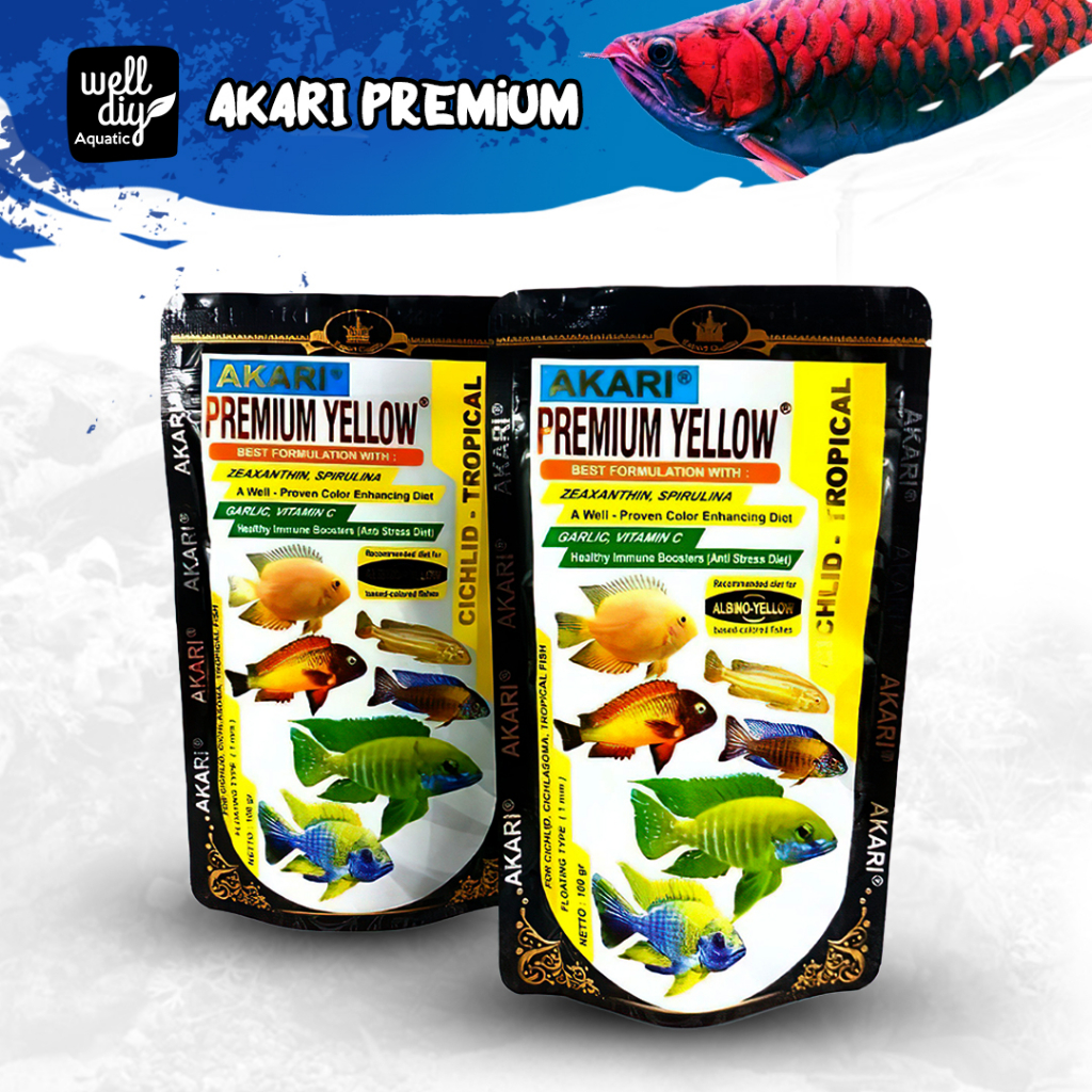 AKARI Premium Blue Red Yellow Pelet Pakan Ikan Cichlid Cupang Chana Tetra dan ikan hias lainnya - 100 gram