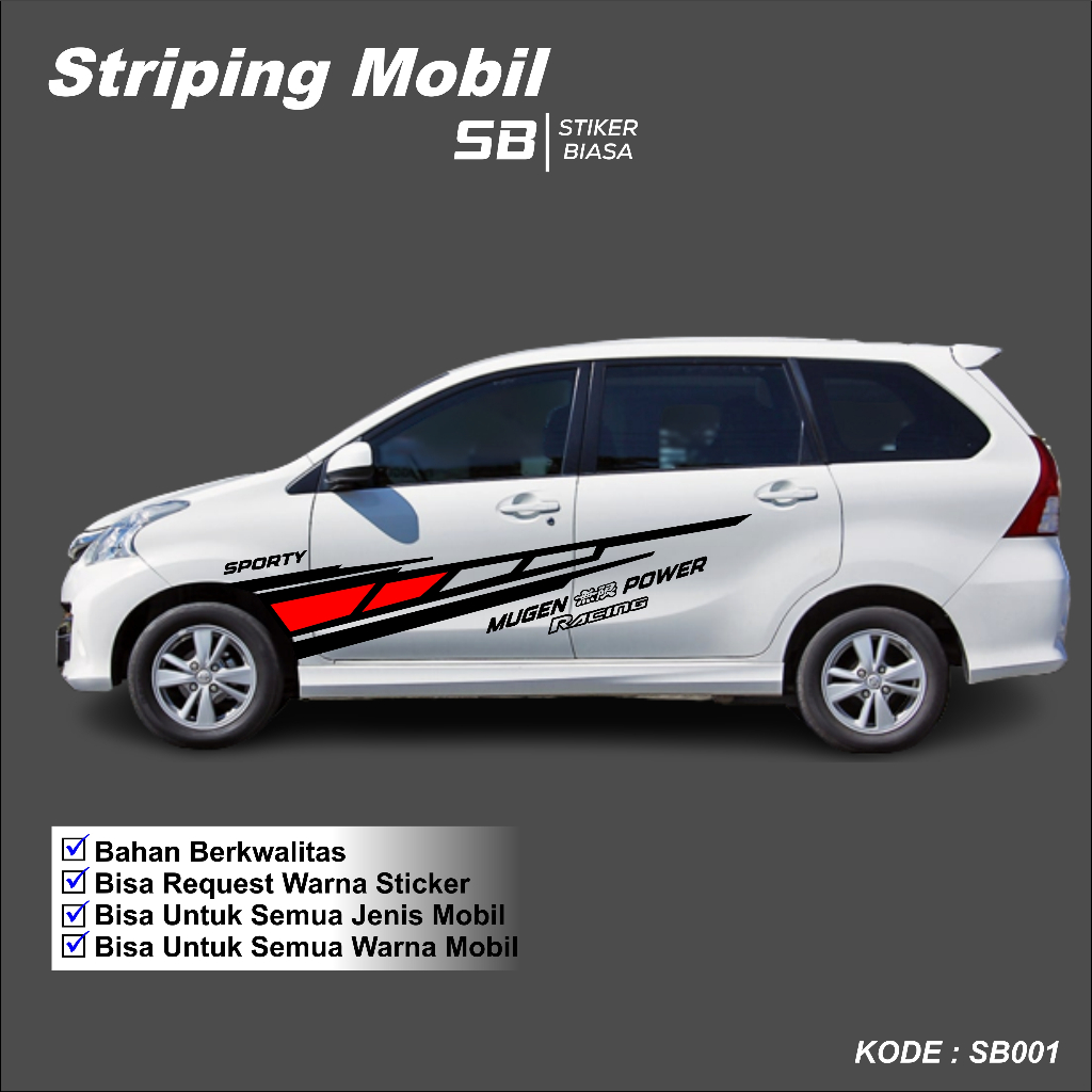 Stiker Cutting Mobil Mugen Power | Striping Body Samping Mobil Avanza Brio Jazz Ayla Agya Terbaru | 