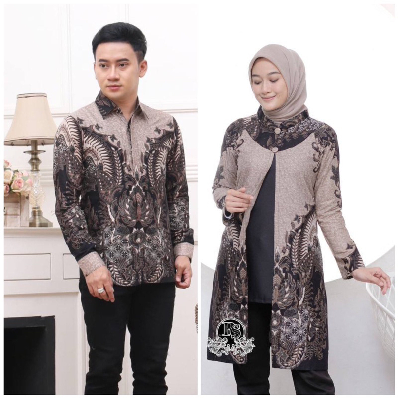 Couple Atasan Tunik Batik Wanita - Atasan Batik Kerja - Motif Bolero Coklat