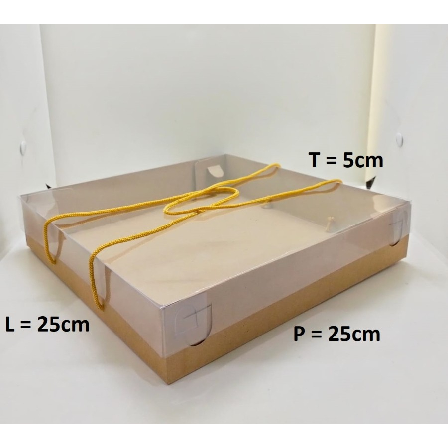 

5 pcs BOX KRAFT 25X25X5 CM TUTUP MIKA PAKAI TALI 350 GSM