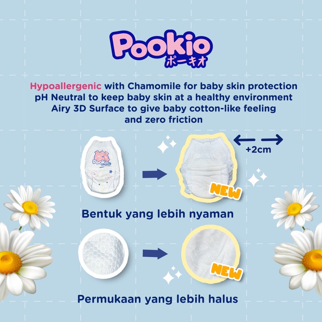 Pookio Popok Perekat / Celana Anak Bayi Diaper Premium Tipis NB S M L XL