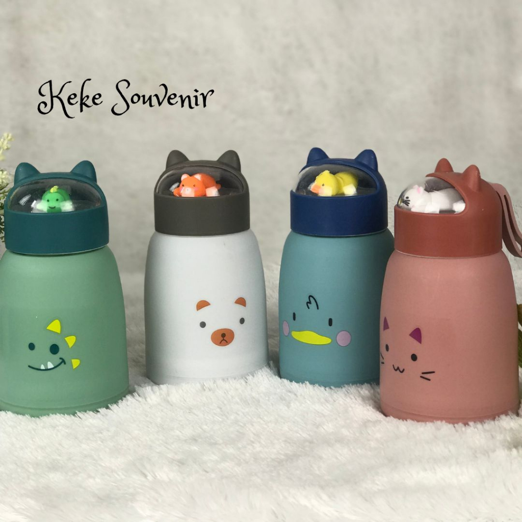 Botol Minum Anak Kaca  Karakter Animal Import 360ml  Face Cat Lucu | Tumblr Anak Lucu | Botol Minum Anak Import MurahI Botol kaca