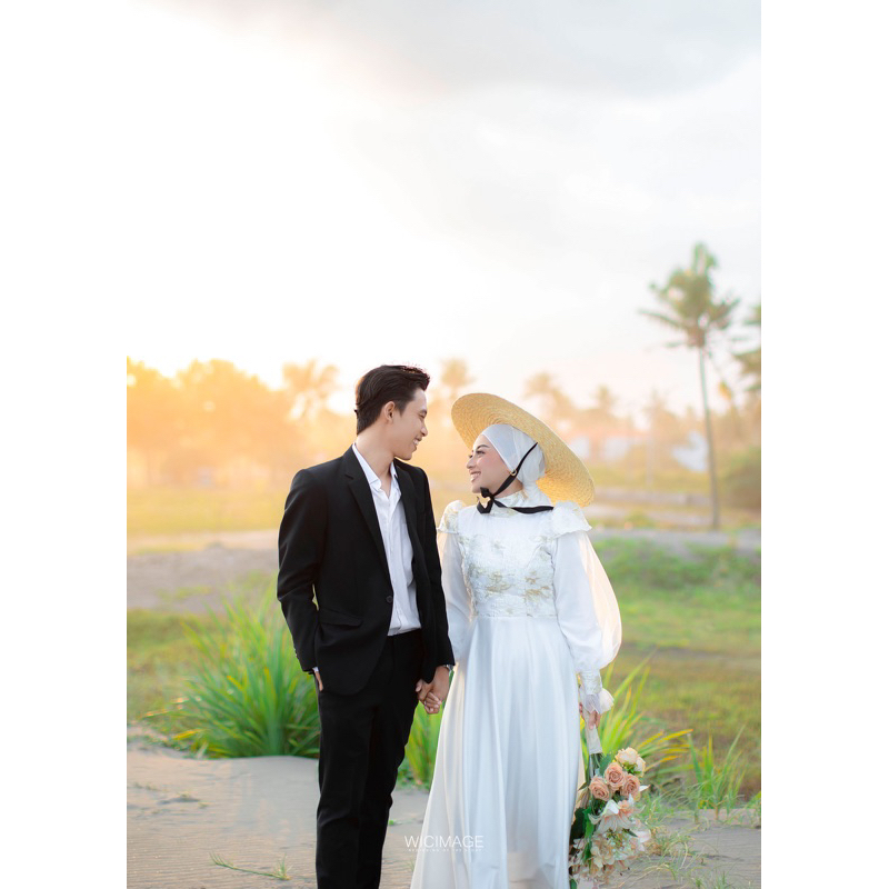 Baju Prewedding Gaun Broken White mix Organza