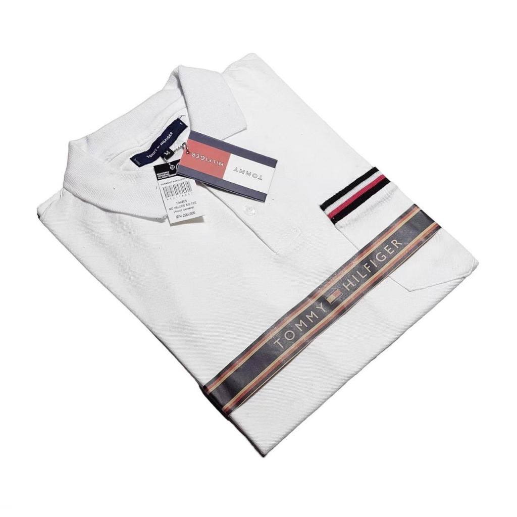 Tommy Hilfiger Tshirt Distro Premium Motif Kerah Kombinasi Baju Kaos Pria Lengan Pendek M.L.XL / TShirt / Kaos Embos