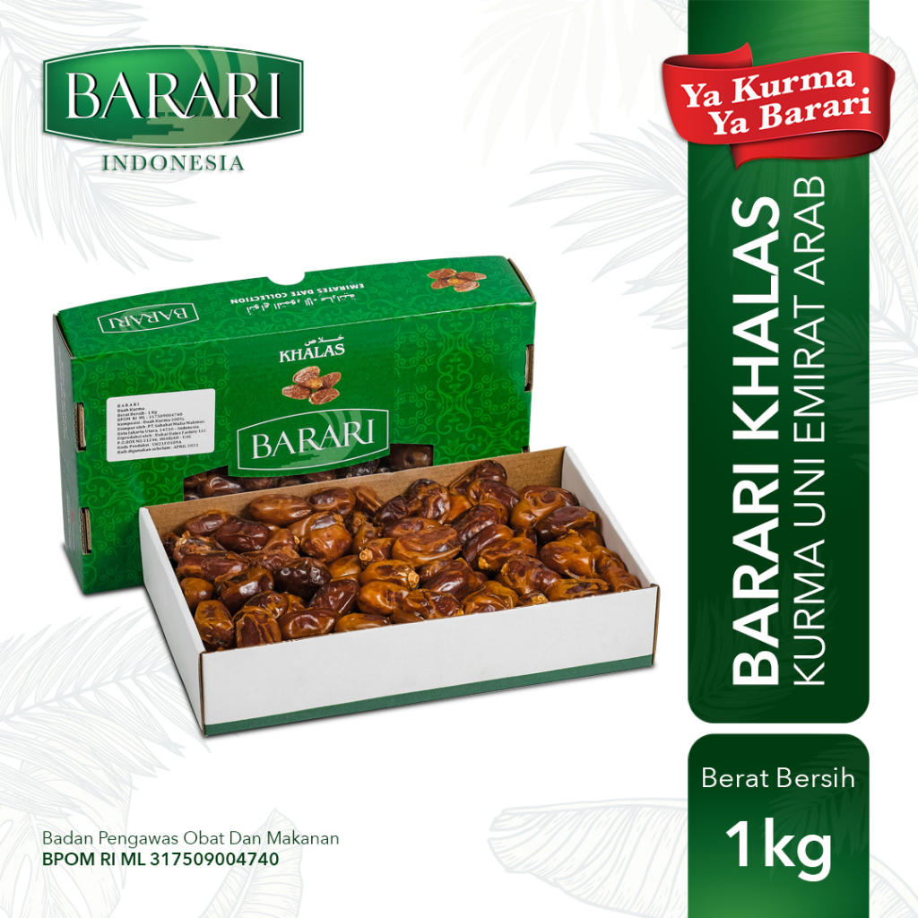 

BARARI Khalas Pack Kurma Emirat 1 Kg Premium Dates High Quality Tekstur Legit