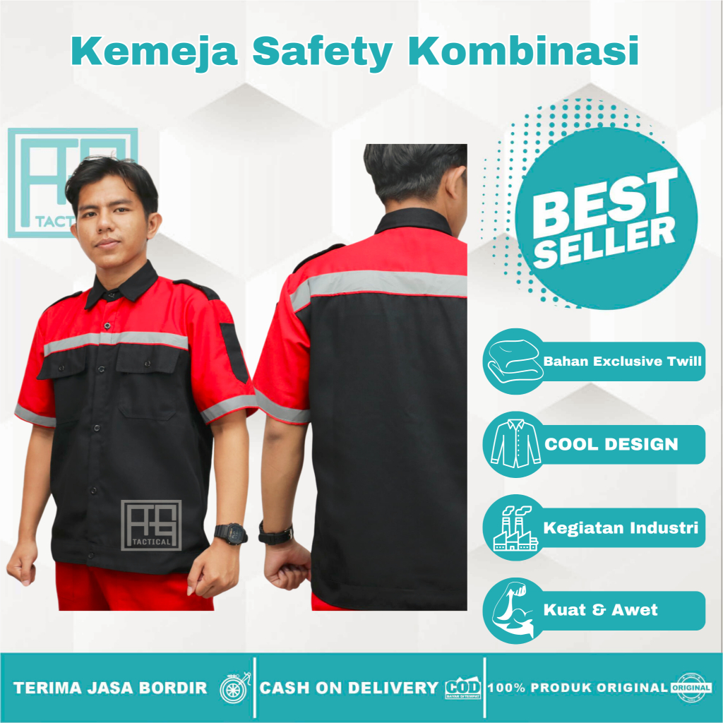 Atasan Wearpack Kombinasi/Kemeja Safety Pria Lengan Pendek/Kemeja Kerja