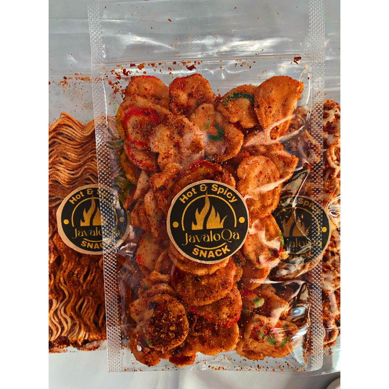 

JAVALOQA SNACK PEDAS KERUPUK SEBLAK, KEMASAN POUCH 50GR ANEKA CAMILAN CABE, BASRENG 50GR KRUPUK BAWANG BANTAT