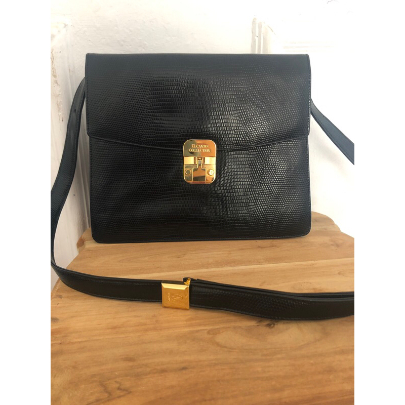 PL TAS SLING BAG WANITA ELCANTO KULIT ORIGINAL WARNA HITAM PRELOVED